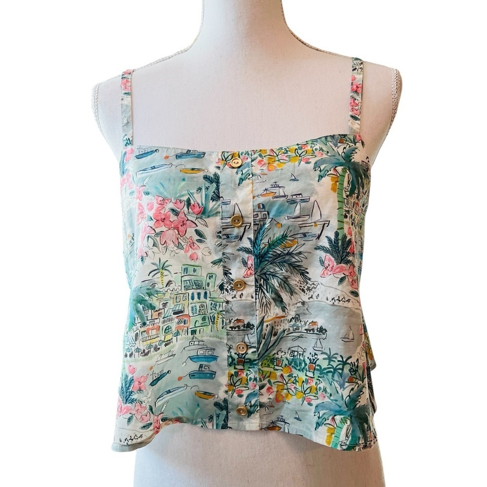 Onia Teal and Pink Tropical Print Tank Top Size Medium